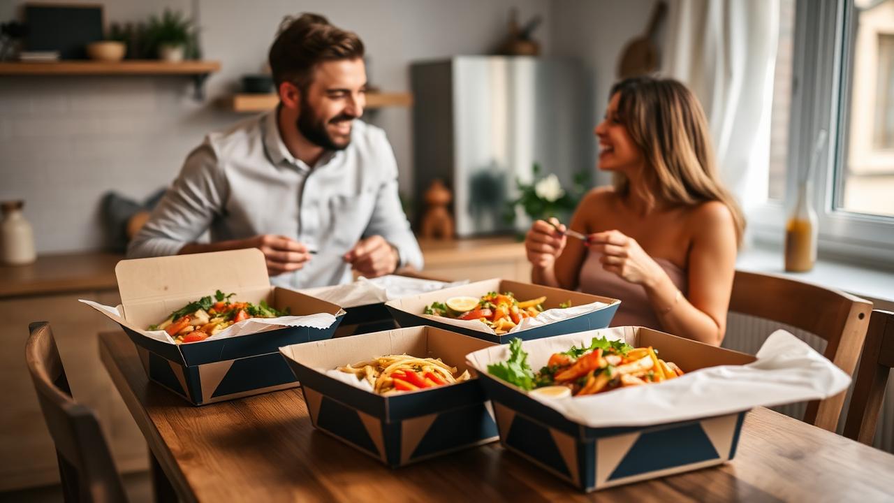 Para jedząca wspólnie kolację z cateringu dietetycznego